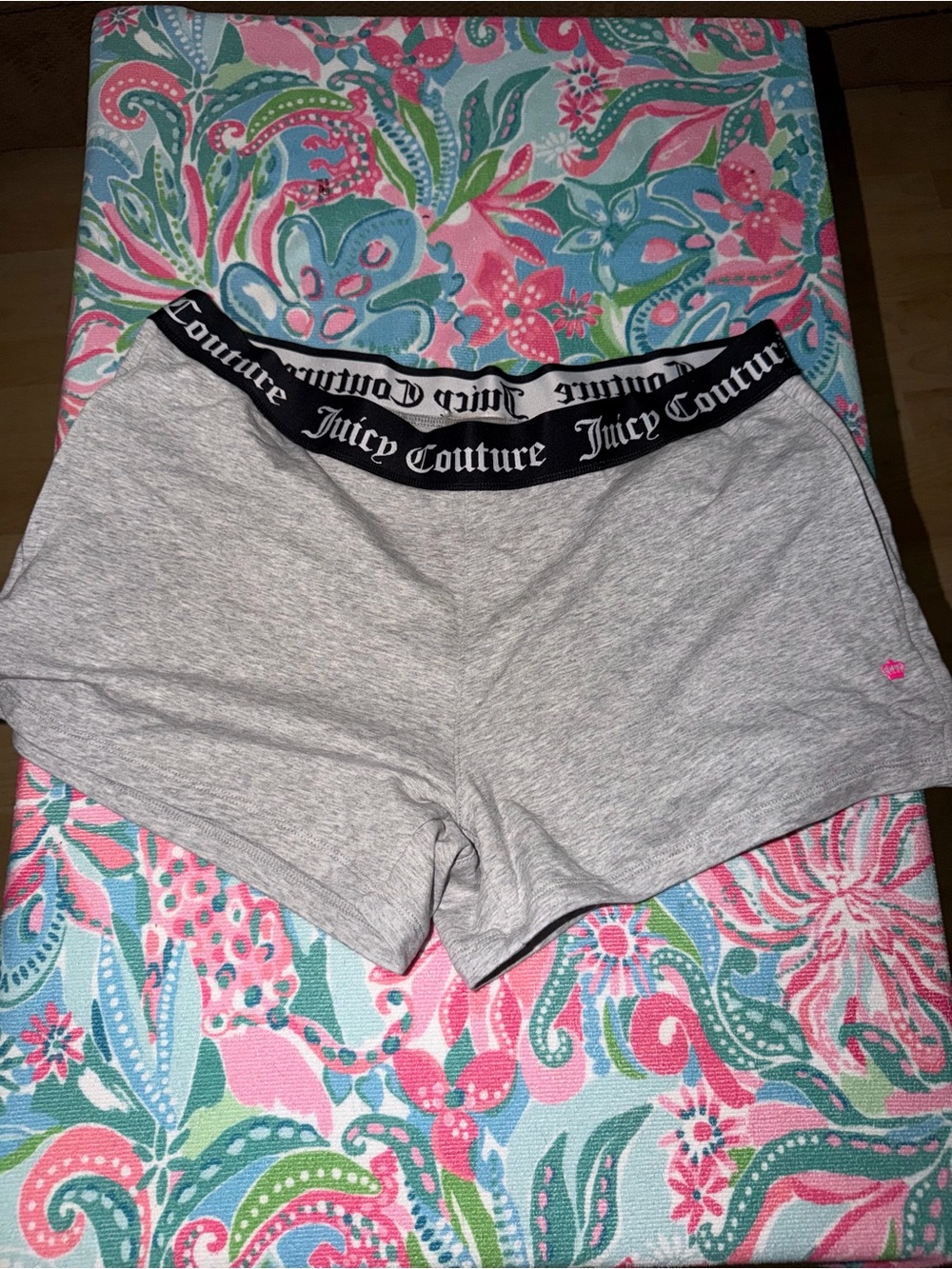 Juicy Couture Light Gray Lounge Shorts with Black Branded Waistband